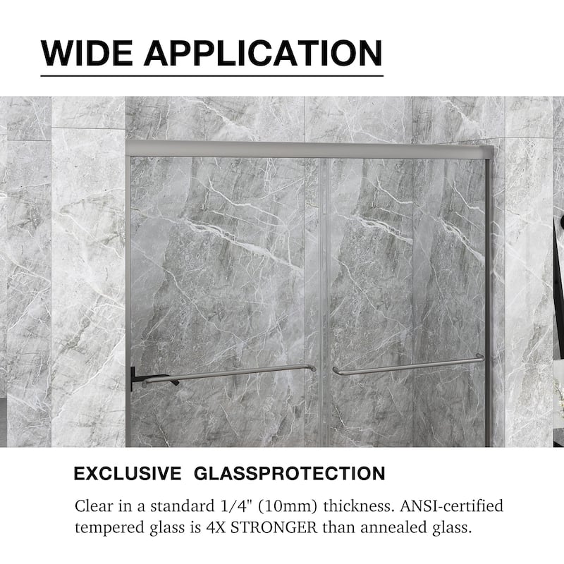 48/54/60 Inch Double Sliding Framed Shower Door with Clear Tempered Glass