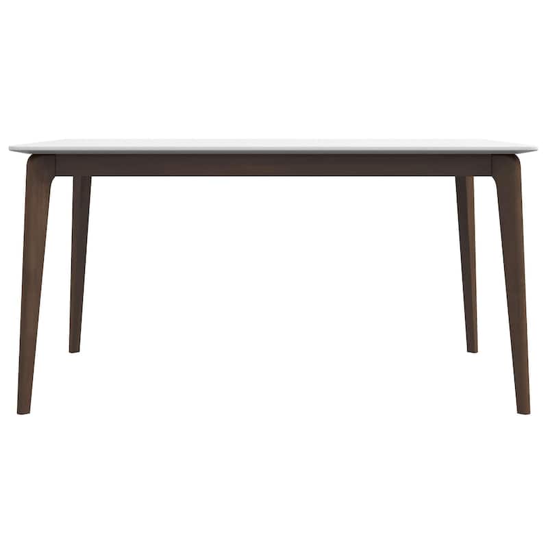 Lindsey Mid-Century Modern Solid Wood Dining Table with White Top and Walnut Legs, 59 inches for Bedroom Hallway, Entryw