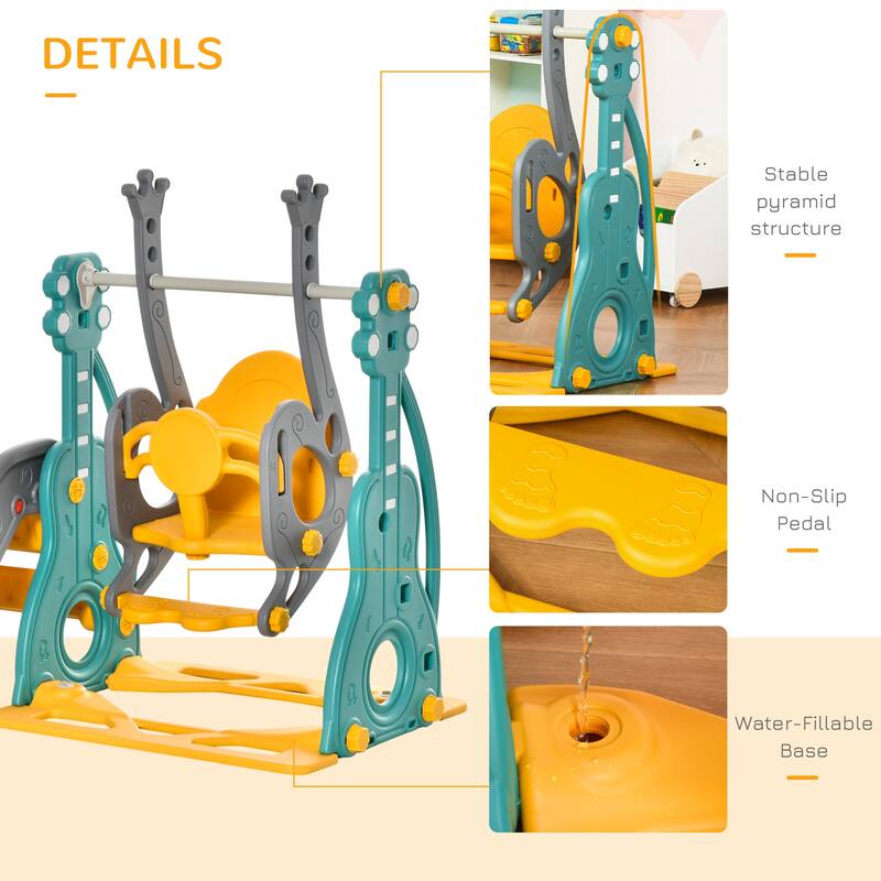 Qaba Extra Safe Baby Slide and Swing Set for Toddlers with Basketball Hoop, 3-in-1 Toddler Playset