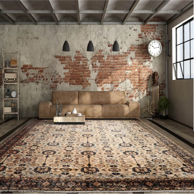 Hand Knotted Mahal Ivory 100% Wool Traditional Oriental Area Rug - 13' 3'' x 16' 9''