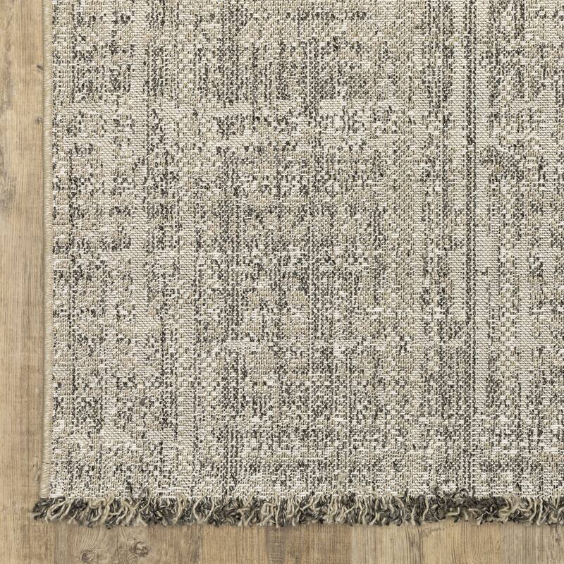 Style Haven Grayton Faded Textures Beige/ Black Indoor-Outdoor Fringe Edge Rug