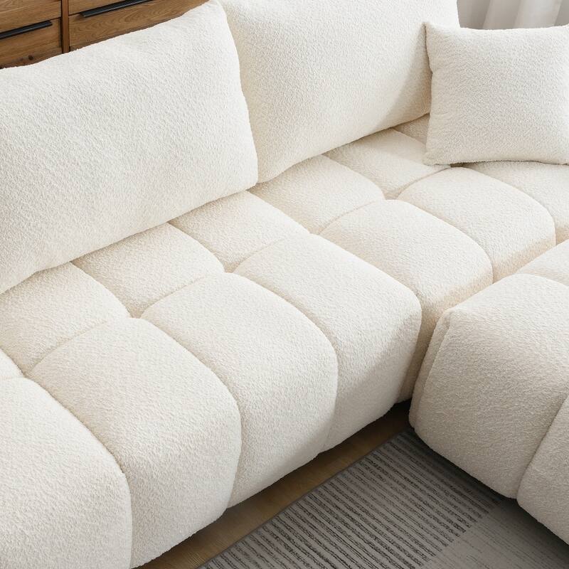 110" L-shaped Boucle Modular Sectional Sofa with Ottoman and Metal&Wood Frame