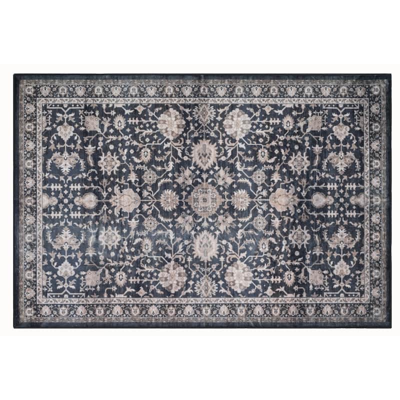 Bibb Home Washable Flannel Printed Area Rug with Latex Back