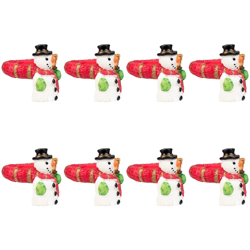 Smiley Snowman with Top Hat Christmas Taper Candle Rings - 1.5" - Set of 8