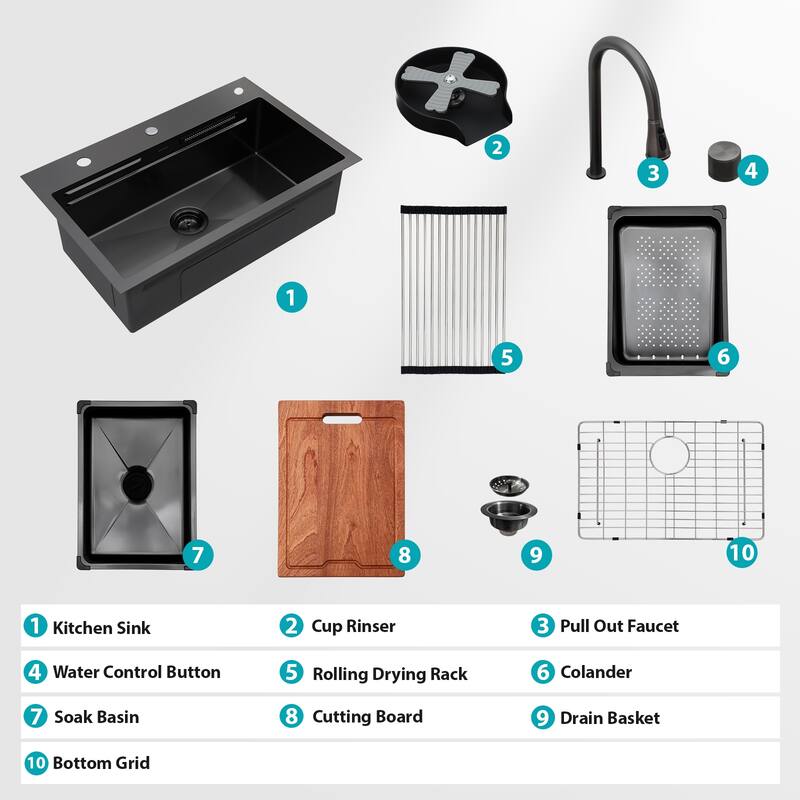 31.5 Inch Drop-in Single Bowl 16 Gauge Stainless Steel Kitchen Sink with Pull-Down Faucet - 31.5'' x 21'' x 9.4''