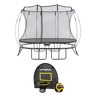 Springfree Trampoline Kids Oval 8 x 11 Ft Trampoline & FlexrHoop Basketball Game - 61