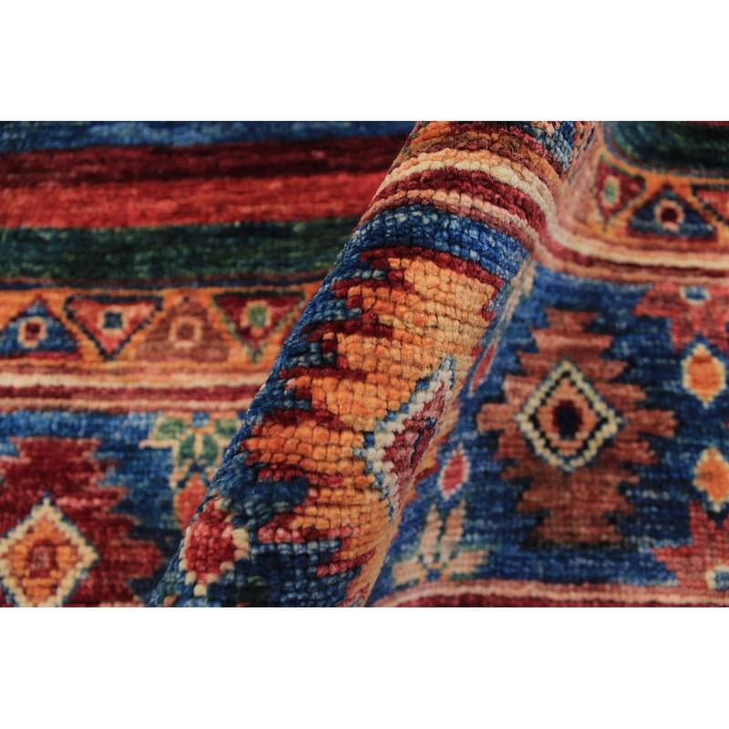 Modern Khurgeen Tawana Red/Blue Hand-knotted Wool Rug - 4'10 x 4'11 - 3'3'' x 3'4''