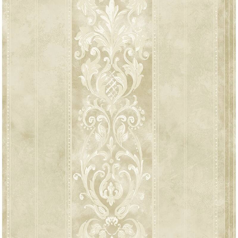 Seabrook Designs Capriana Scroll Stripe Unpasted Wallpaper - 20.5 in W x 33 ft. L - Metallic Greige & Cream