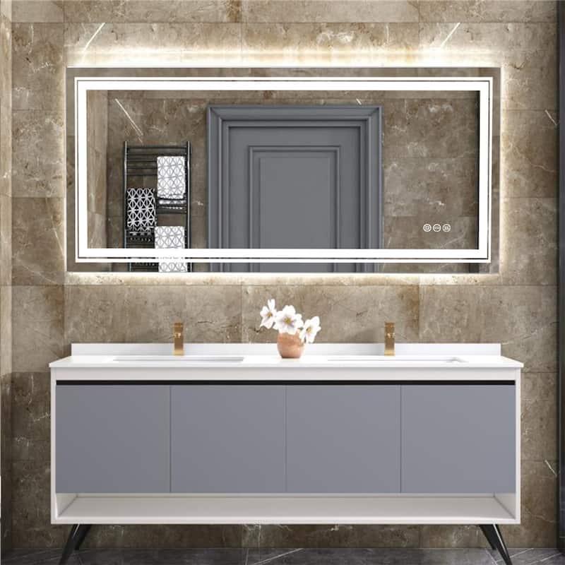 Extra Large LED Lighted Bathroom Mirror Wall Anti-Fog Vanity 3 Colors - 41 in. W x 20 in. H