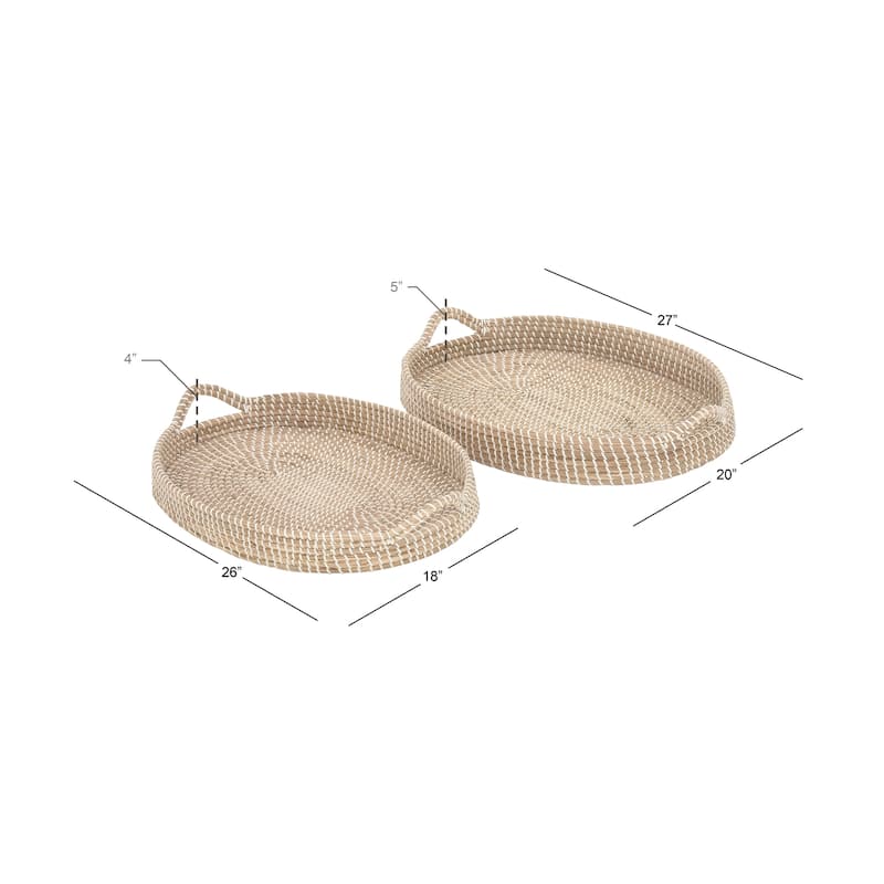 Brown Dried Plant Handmade Living Room Decor Tray with Metal Rim (Set of 2) - 27 x 20 x 5