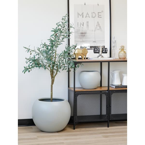 slide 1 of 12, Indoor/Outdoor Large Nordic Minimalist Fiberstone Lightweight Round Curve Balloon Ball Tapered Decor Planter Pot - 16, 10 in