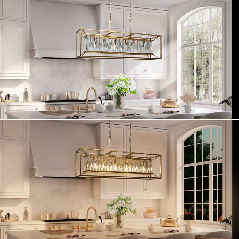 Modern 6-Light Crystal Chandelier Island Pendant for Kitchen Island - Gold