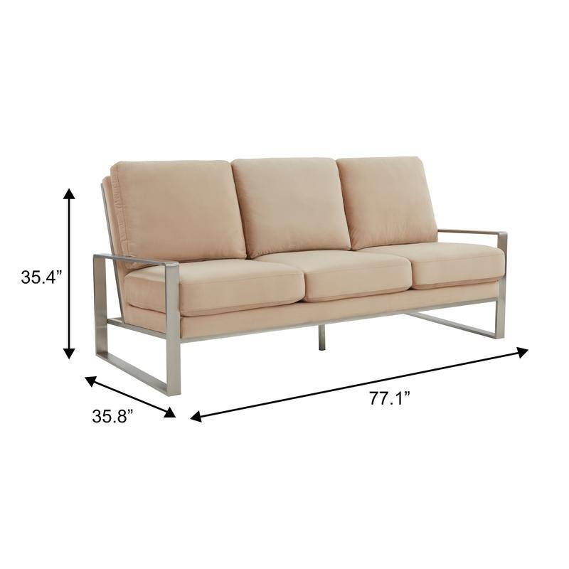 Jefferson Velvet Upholstered 3 Seater Sofa with Silver Metal Frame with Removable Cushion for Living Room, Bedroom, Office