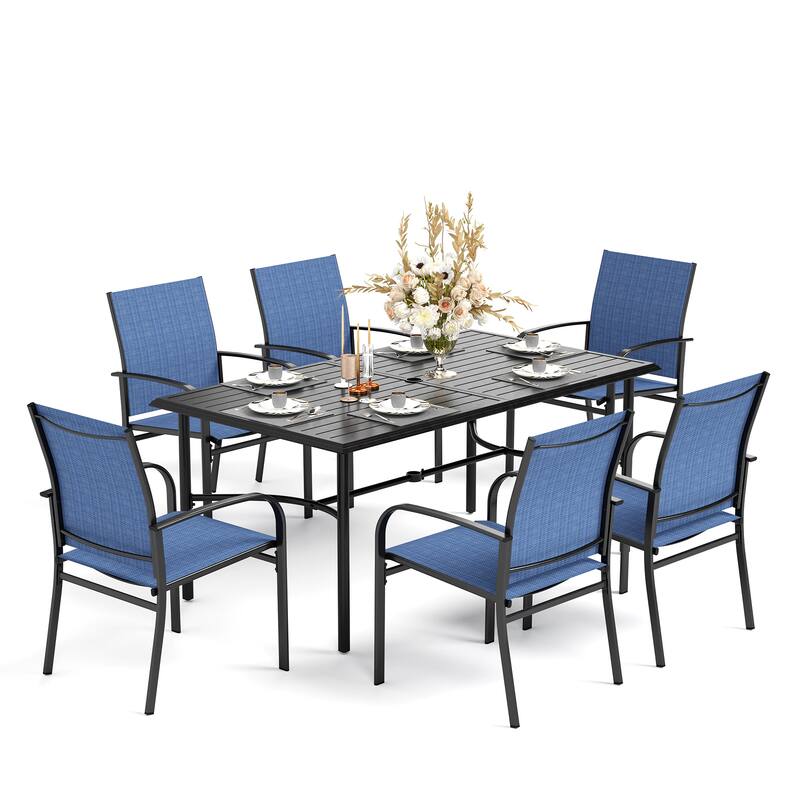 MAISON ARTS 7-Piece Outdoor Dining Set 6 Textilene Chairs and Metal Rectangular Outdoor Dining Table