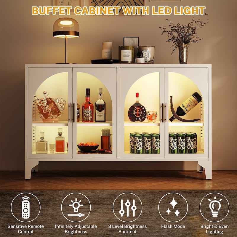 53.2"W Metal Sideboard Buffet Cabinet with Glass Doors