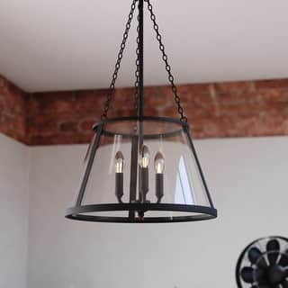 Rochester 3-Light Black Industrial Cone Pendant with Clear Glass Shade, Adj Ht Ceiling Chandelier Dining Room Fixture