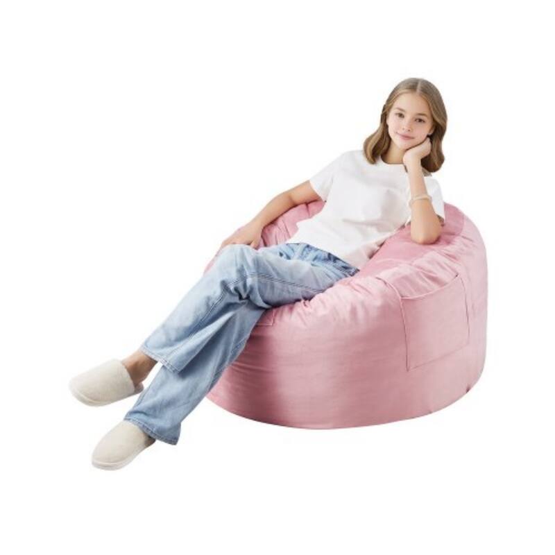 3 Ft Round Bean Bag Chair with Removable Velvet Cover and Memory Foam - 35.04 x 35.04 x 22.05 inches