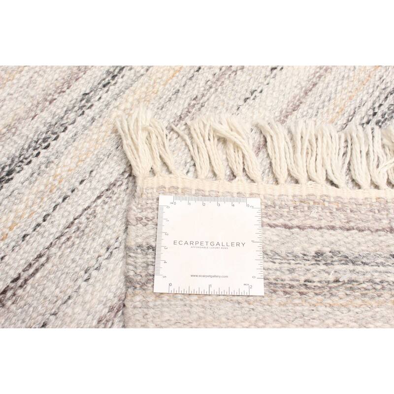 ECARPETGALLERY Flat-Weave Ankara FW Light Grey Wool Kilim - 5'2 x 7'8