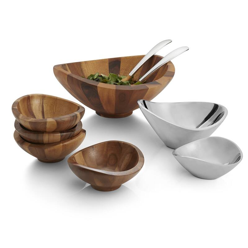 Nambe Set of 4 Butterfly Individual Acacia Wood Salad Bowls - 38 oz