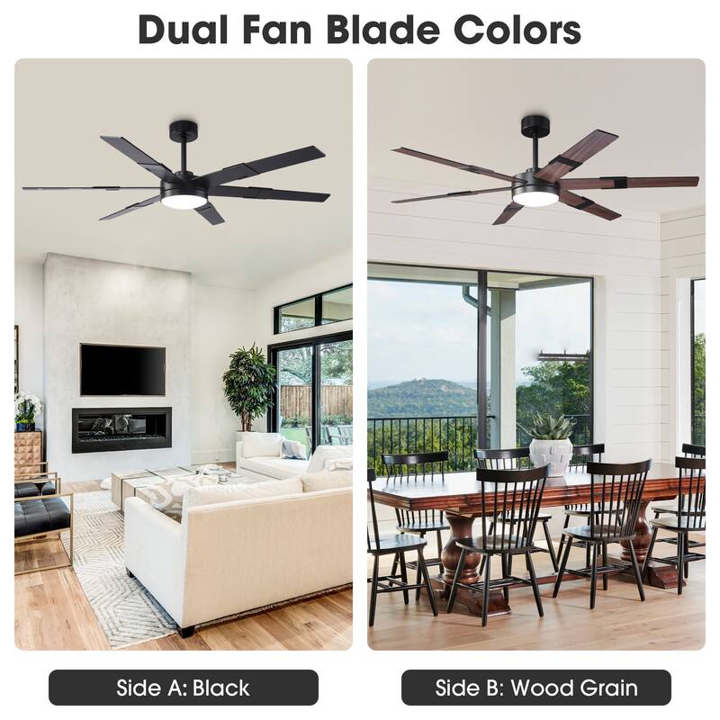 60 in.Smart Matte Black Integrated LED Dimmable Ceiling Fan with Light and Remote and APP Control