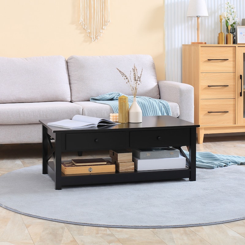 Coffee Table with Storage Drawers and Open Shelf