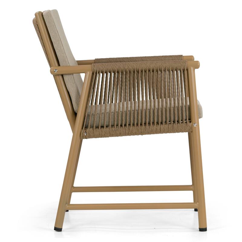 Set of 2 Bianca Brown Outdoor Dining Chair with Hand-Woven Rattan Arms