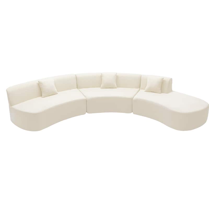 136in Stylish Curved sofa Sectional Sofa Chenille Fabric Sofa Couch with Three Throw Pillows for Living Room,