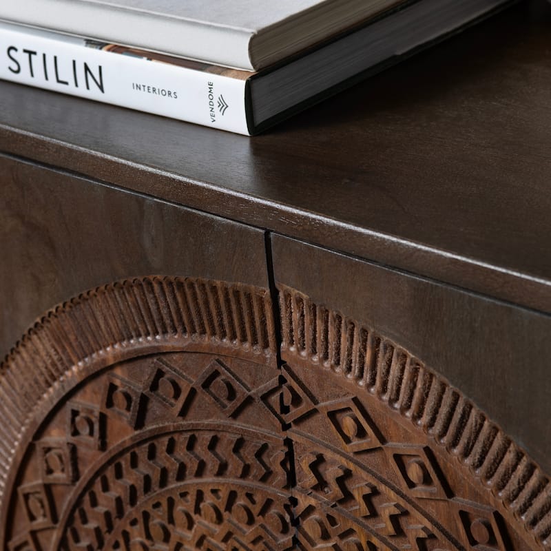 66 in. Brown Solid Wood 4 Door Media Credenza_Sideboard