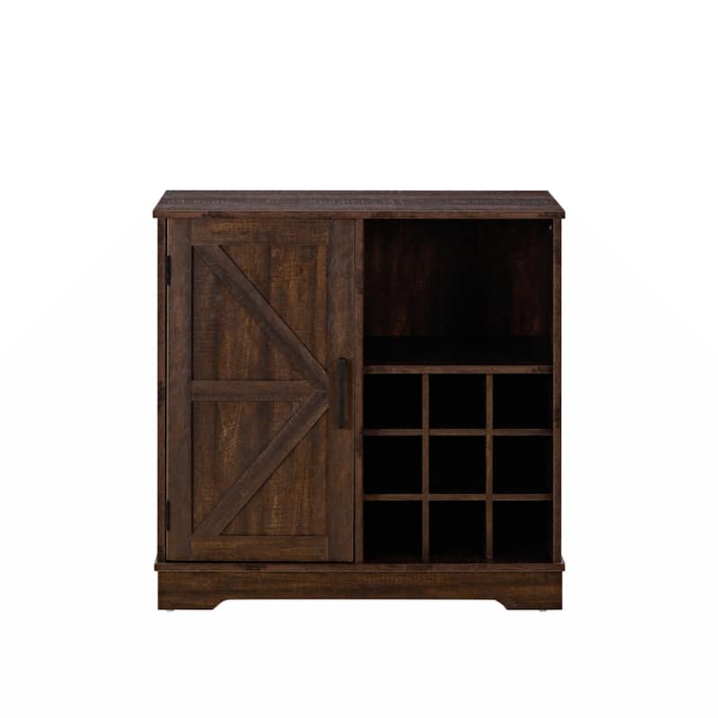 Farmhouse Coffee Bar Cabinet Bar Cabinet with Wine Rack Barn Door Buffet Sideboard Cabinet with Drawer