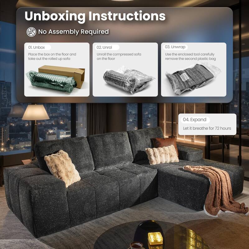 OVIOS Starry Sky Fabric Chaise Lounge Sofa-Grey