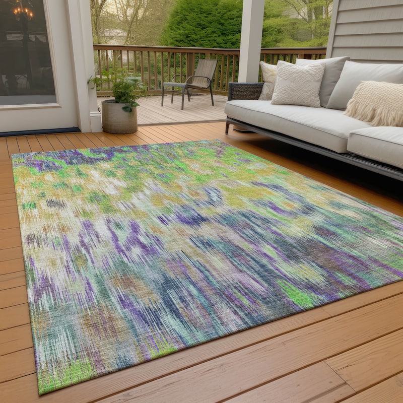 Machine Washable Indoor/Outdoor Modern Watercolor Chantille Rug - Green - 5' x 7'6"