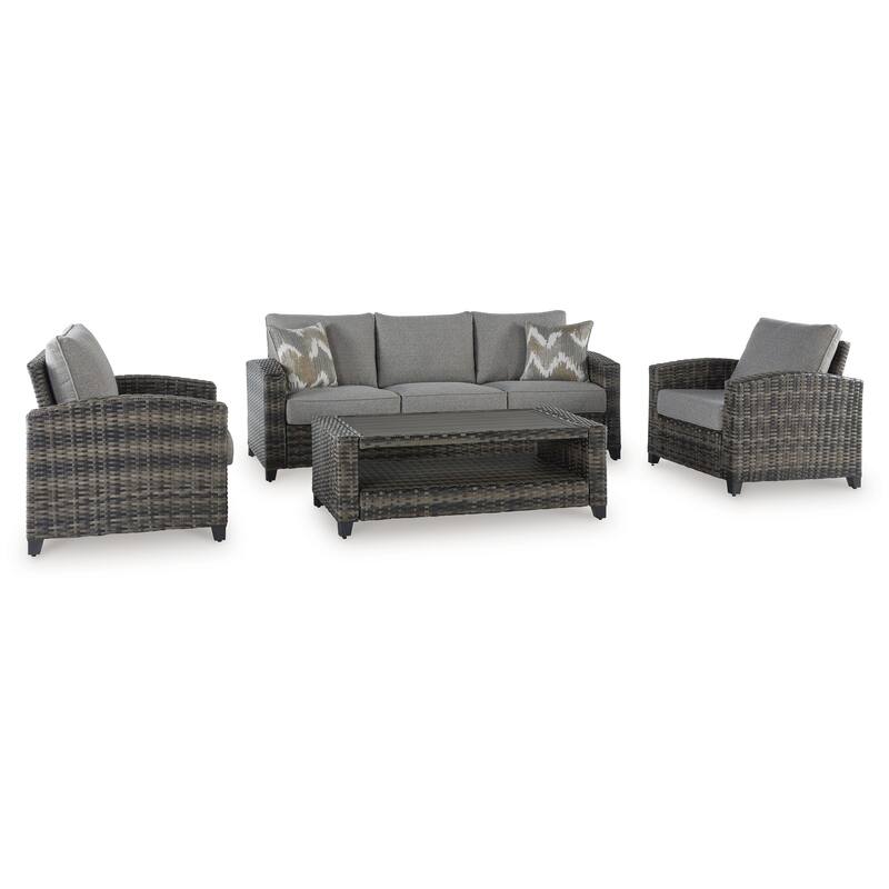 Oati 4pc Outdoor Sofa, Coffee Table, Chairs, Gray Resin Wicker Nuvella