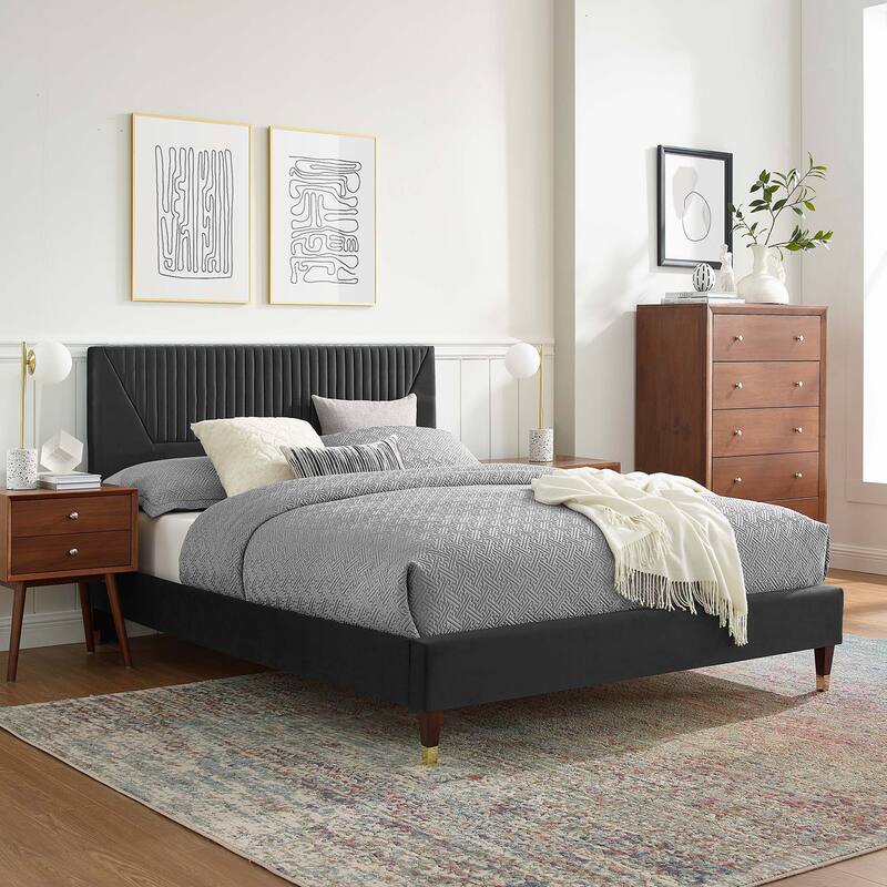 Yasmine Channel Tufted Performance Velvet King Platform Bed