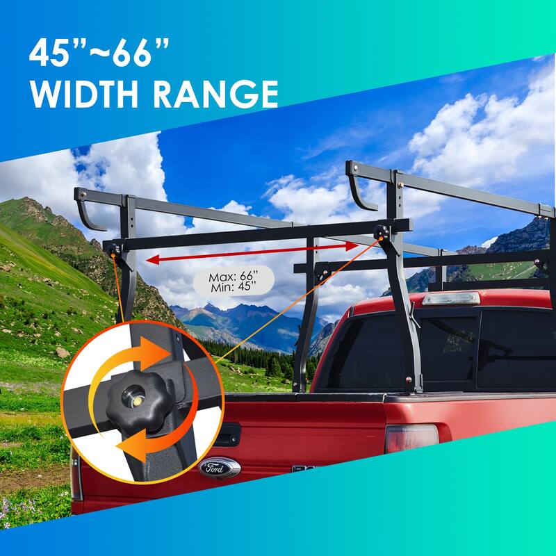 Anmytek Universal Full-Size Steel Truck Rack - 1000 LBS Capacity, No-Drill C-Clamps Extendable Ladder Rack