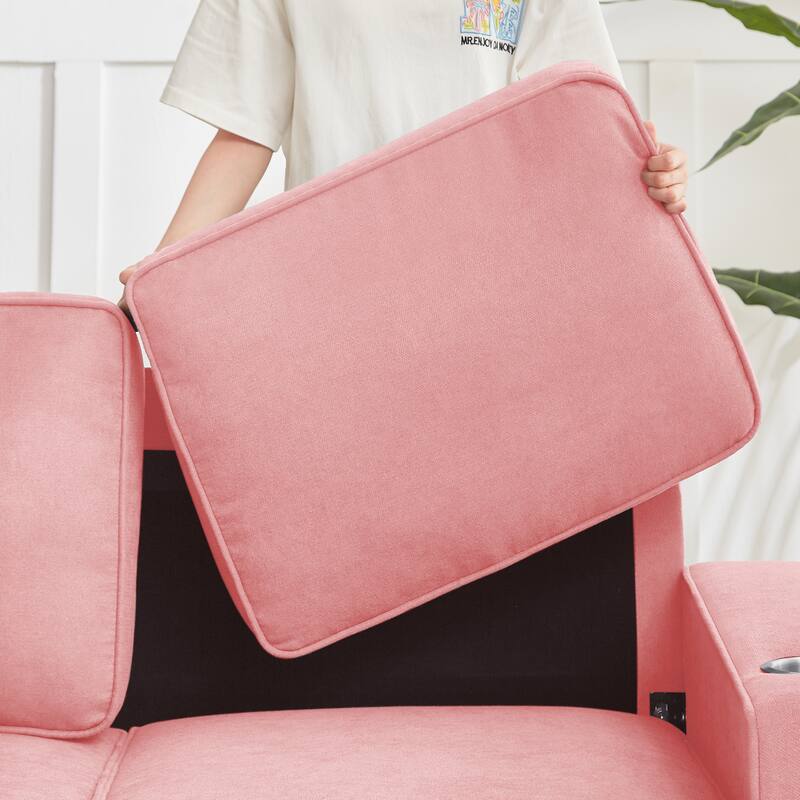 84.25" Velvet 3-Seater Sofa, Armrest Cup Holders and Spring Cushions