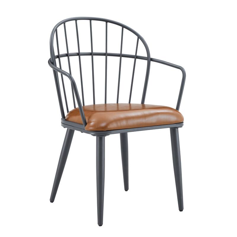 Roomfitters Industrial PU Leather Dining Chairs with Metal Sled Base, Brown and Black Set of 2