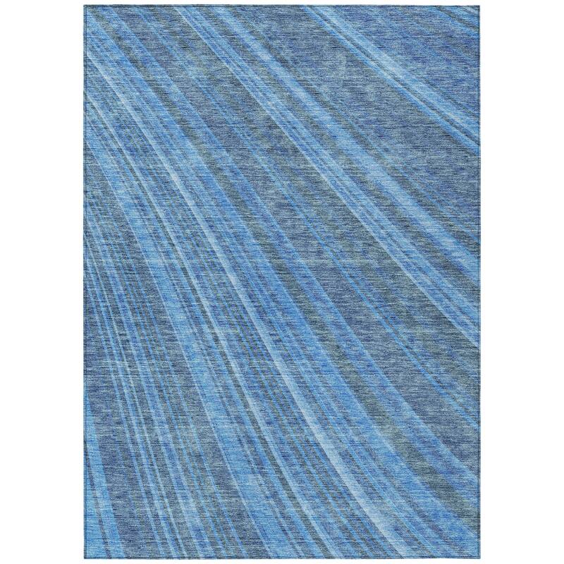 Machine Washable Indoor/ Outdoor Stripe Wave Chantille Rug