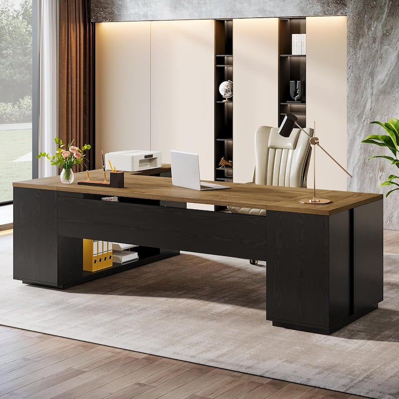 85.8" L-Shaped Executive Desk, Extra Large Office Desk with Drawers