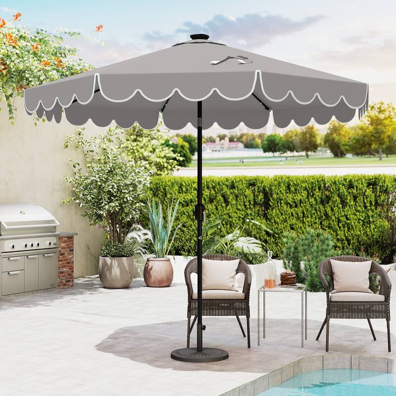 9.3 FT Outdoor Patio Polyester Umbrella with Solar LED Lights and Tilt Crank Metal Frame for Garden Deck
