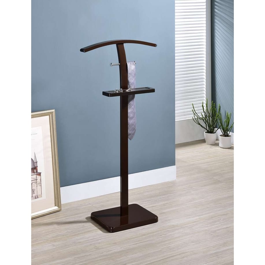 Walnut & Metal Valet Stand with Wide Bend Hanger