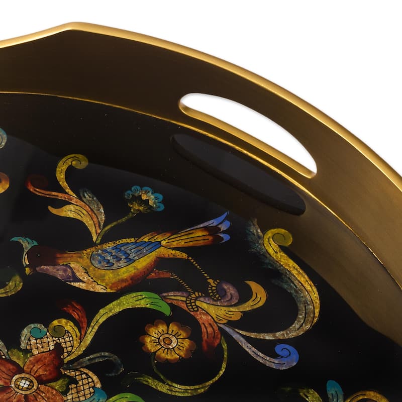 Novica Handmade Birds Of The Night Reverse-Painted Glass Tray