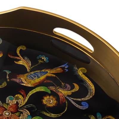 Novica Handmade Birds Of The Night Reverse-Painted Glass Tray