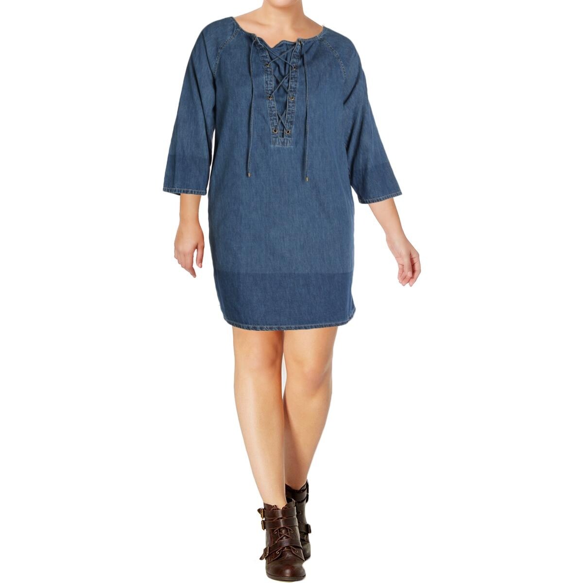 Shop Ralph Lauren Womens Plus Casual Dress Cotton Lace Up 1x