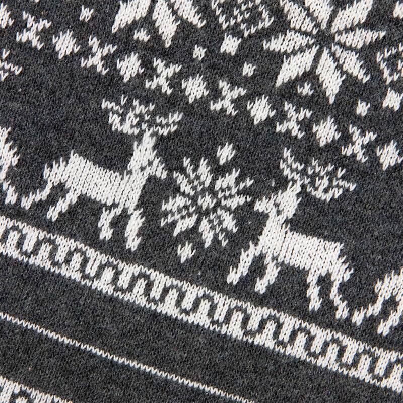 19" Gray White Reindeer Snowflake Christmas Stocking Faux Fur Cuff