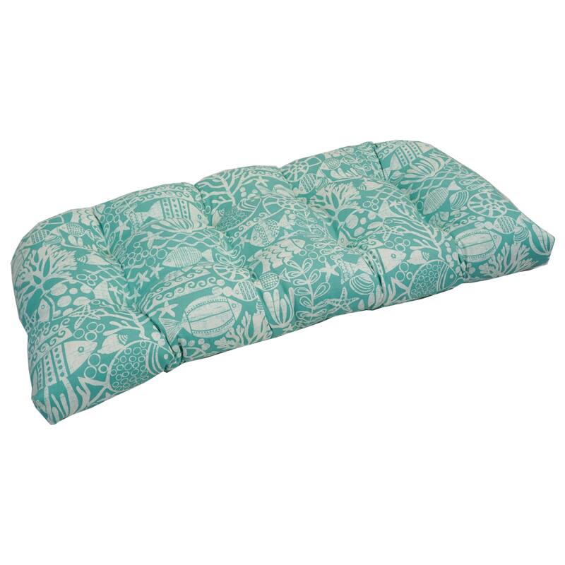 42-inch Rounded Back Tufted Outdoor Loveseat/Bench Cushion - Maritime Sea