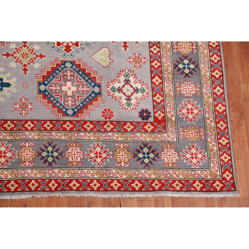 Hand Knotted Oriental 100% Wool Carpet Traditional All-Over Greys & Charcoal Kazak Area Rug - 9' 6'' X 8' 3''