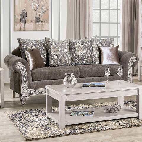 Furniture of America McGahn Traditional Warm Grey Chenille Sofa