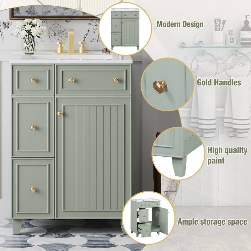 24 in. W x 18 in. D x 34 in. H Single Sink Freestanding Bath Vanity with White Ceramic Top