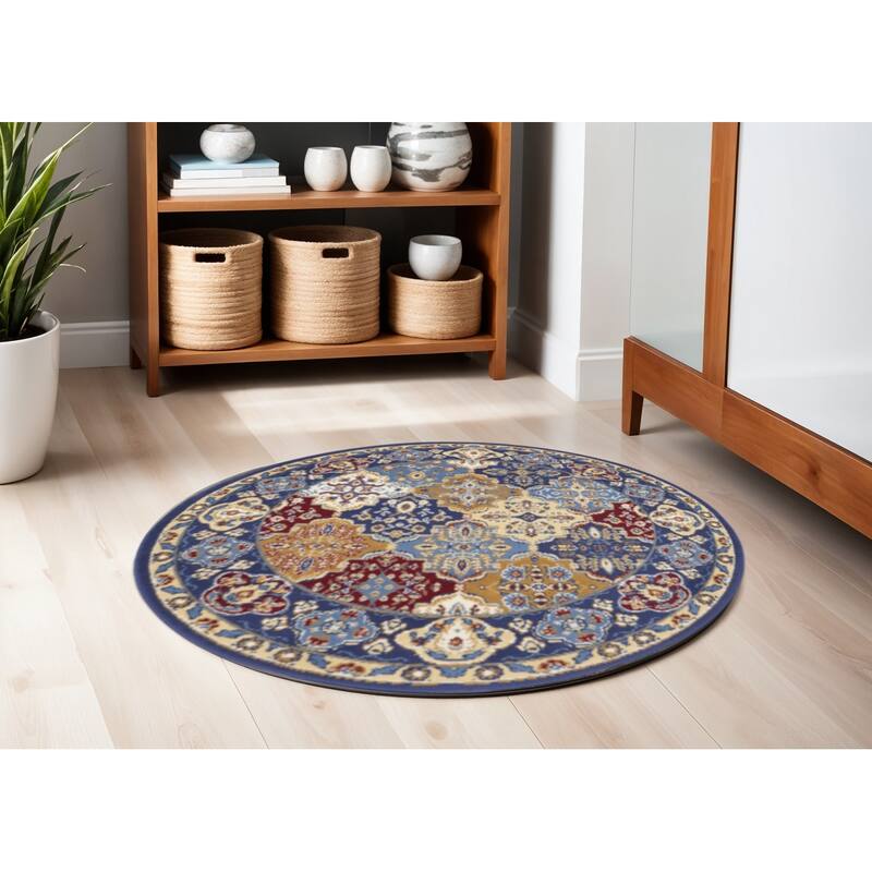 Liyin Power Loomed Distressed Geometric Non Skid Stain Resistant Area Rug By HomeRoots - 63' X '63' X '0.5 - 63' X '63' X '0.5 - Light Brown - Round