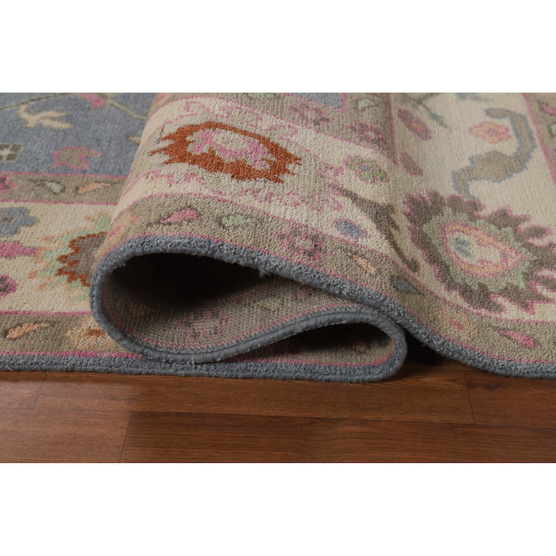 Light Blue Floral Oushak Indian Area Rug Handmade Wool Carpet - 8'0" x 9'10"